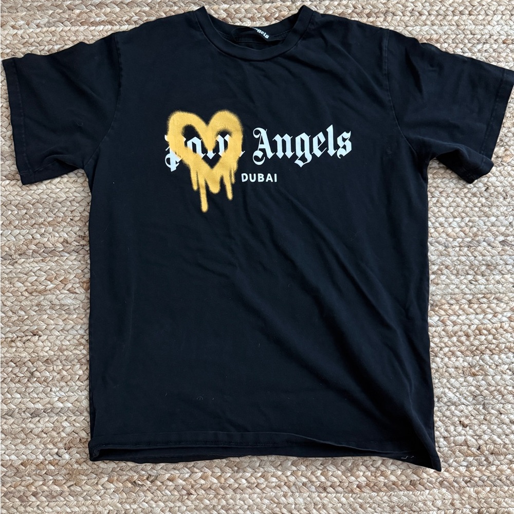 Palm Angels Black T-Shirt with Gold Heart